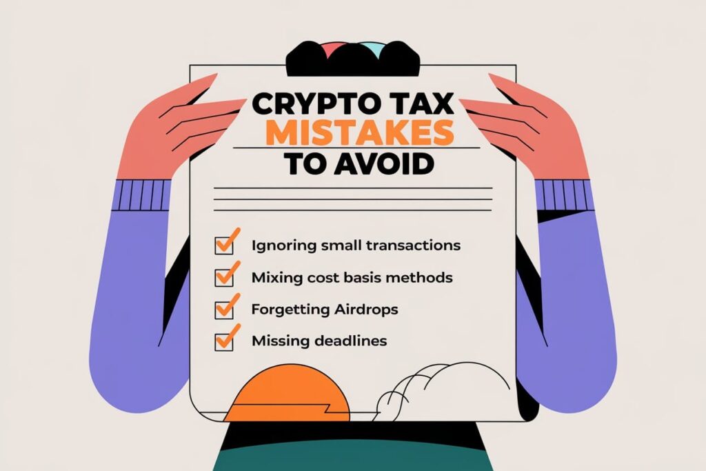 Beginner holding a crypto tax checklist, simplifying how to navigate crypto taxes in 2025.