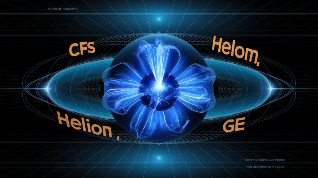 Fusion reactor glowing with stock tickers, illustrating how to invest in nuclear fusion stocks for beginners in 2025.