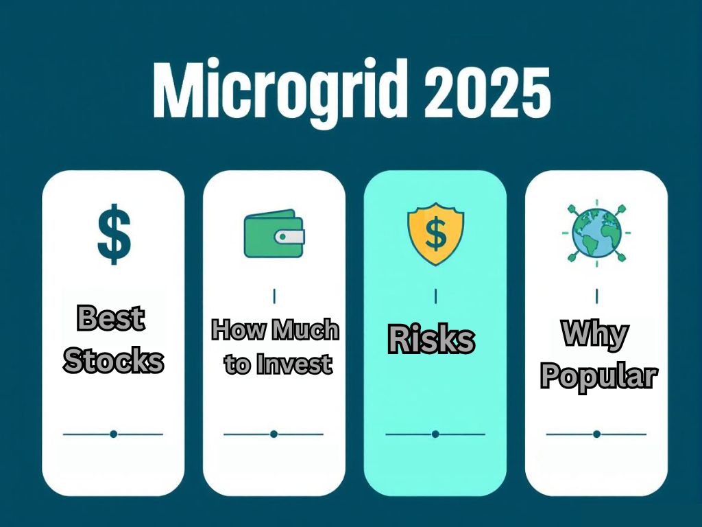 Infographic answering FAQs on how to profit from microgrid energy stocks in 2025.