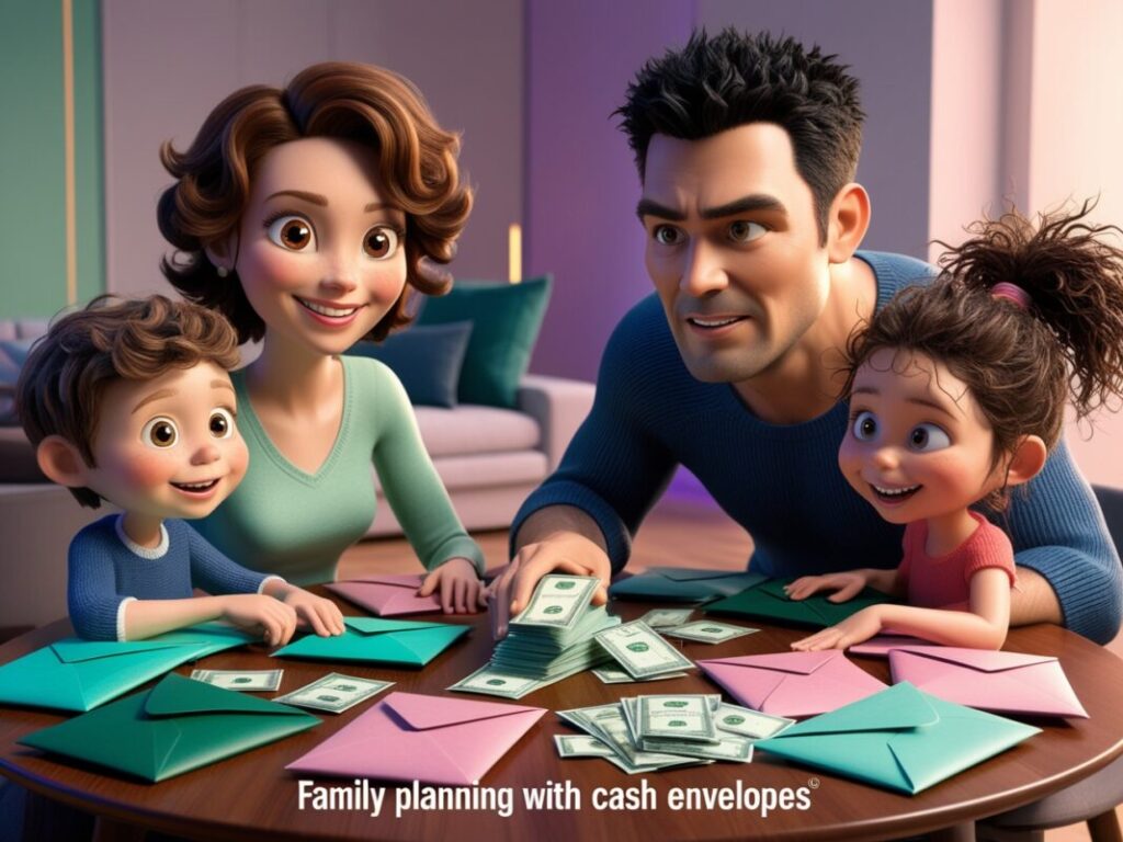 Family planning budget with cash envelopes, illustrating how to maximize savings with cash envelope budgeting in 2025