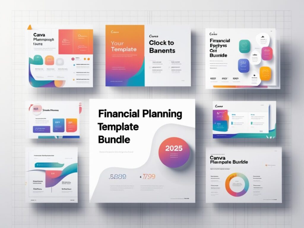Bundle of Canva financial templates, showcasing creating and selling Canva templates for financial planning in 2025