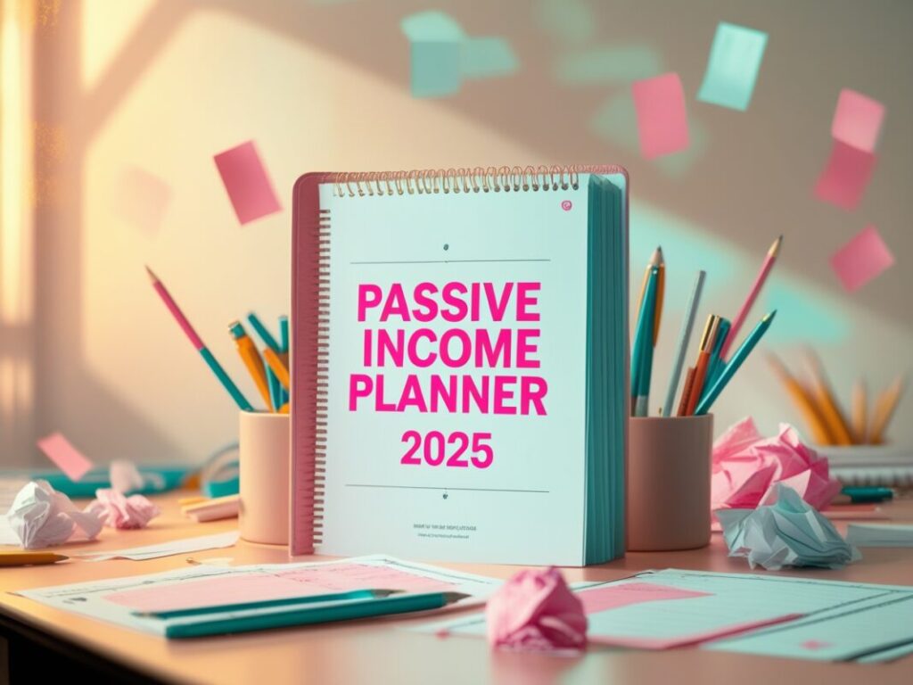 Printable budget planner on a desk, a top idea for how to earn passive income with digital products in 2025